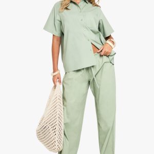 Cotton Poplin Wide Leg Trousers