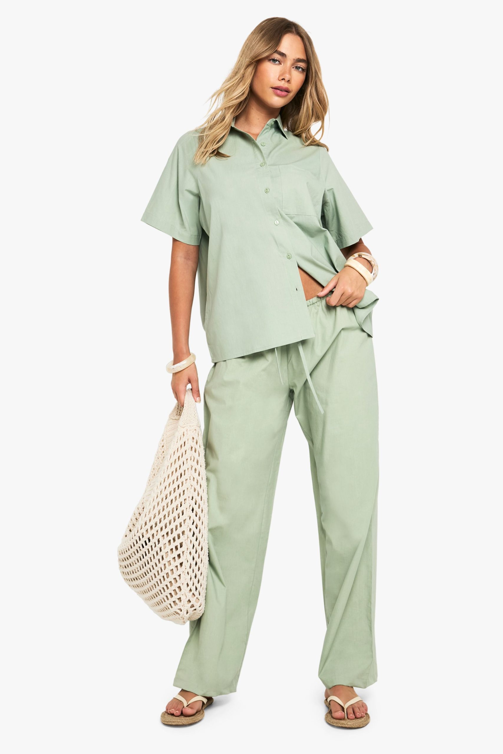 Cotton Poplin Wide Leg Trousers