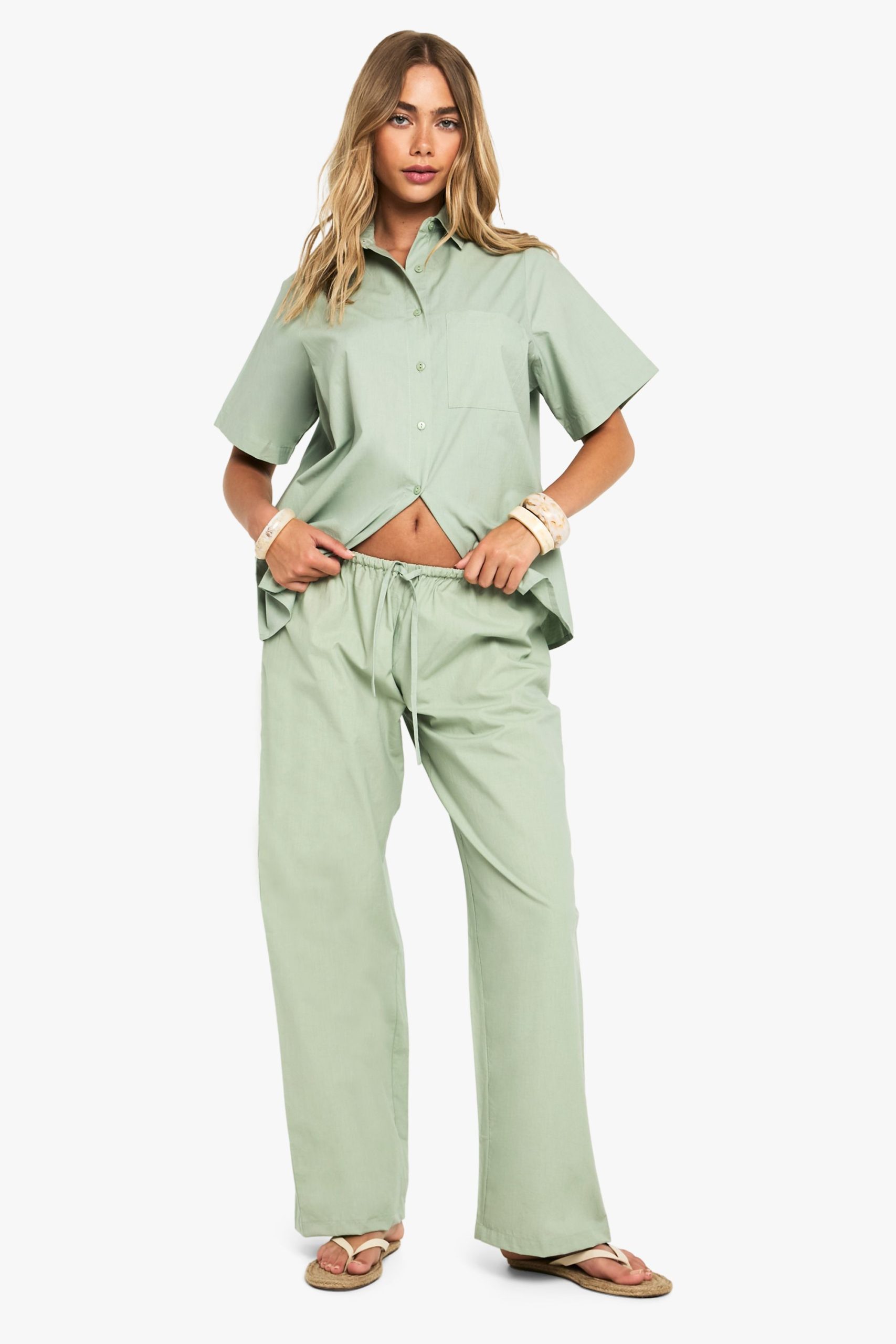 Cotton Poplin Wide Leg Trousers - Image 3