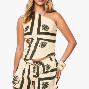 Shell Print Linen Shorts
