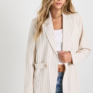 Pinstripe Button Detail Oversized Blazer