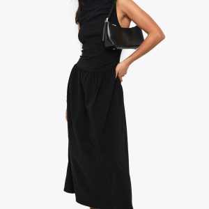 Petite Ruched Drop Waist Sleeveless Midaxi Dress