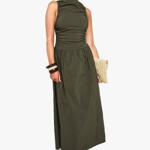 Ruched Drop Waist Sleeveless Midaxi Dress