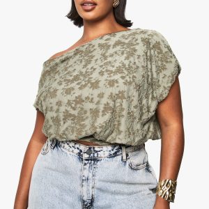 Plus Burnout Slouchy Off The Shoulder Top