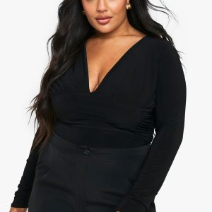 Plus Ruched Plunge Bodysuit