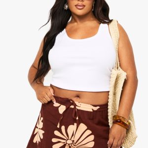 Plus Shell Print Linen Shorts