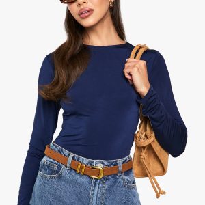 Double Layer Slinky Long Sleeve Crew Neck Bodysuit