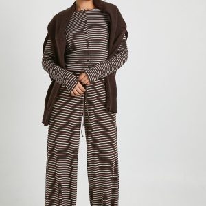 Striped Mid Rise Wide Leg Trouser