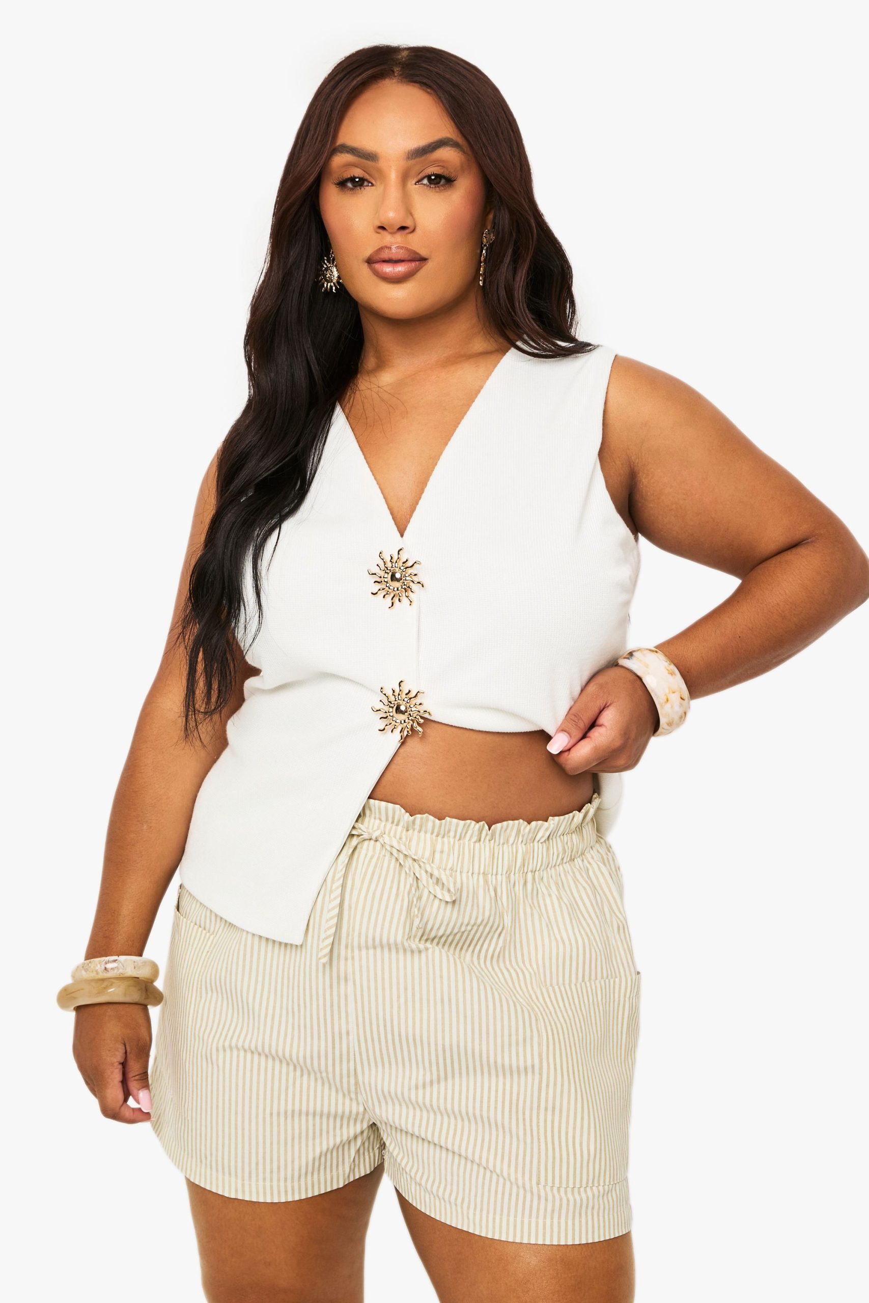 Plus Stripe Woven Elasticated Flippy Short