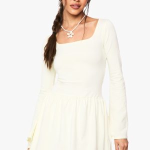 Square Neck Dropped Puff Ball Hem Mini Dress