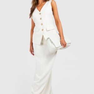 Linen Look Column Fitted Maxi Skirt