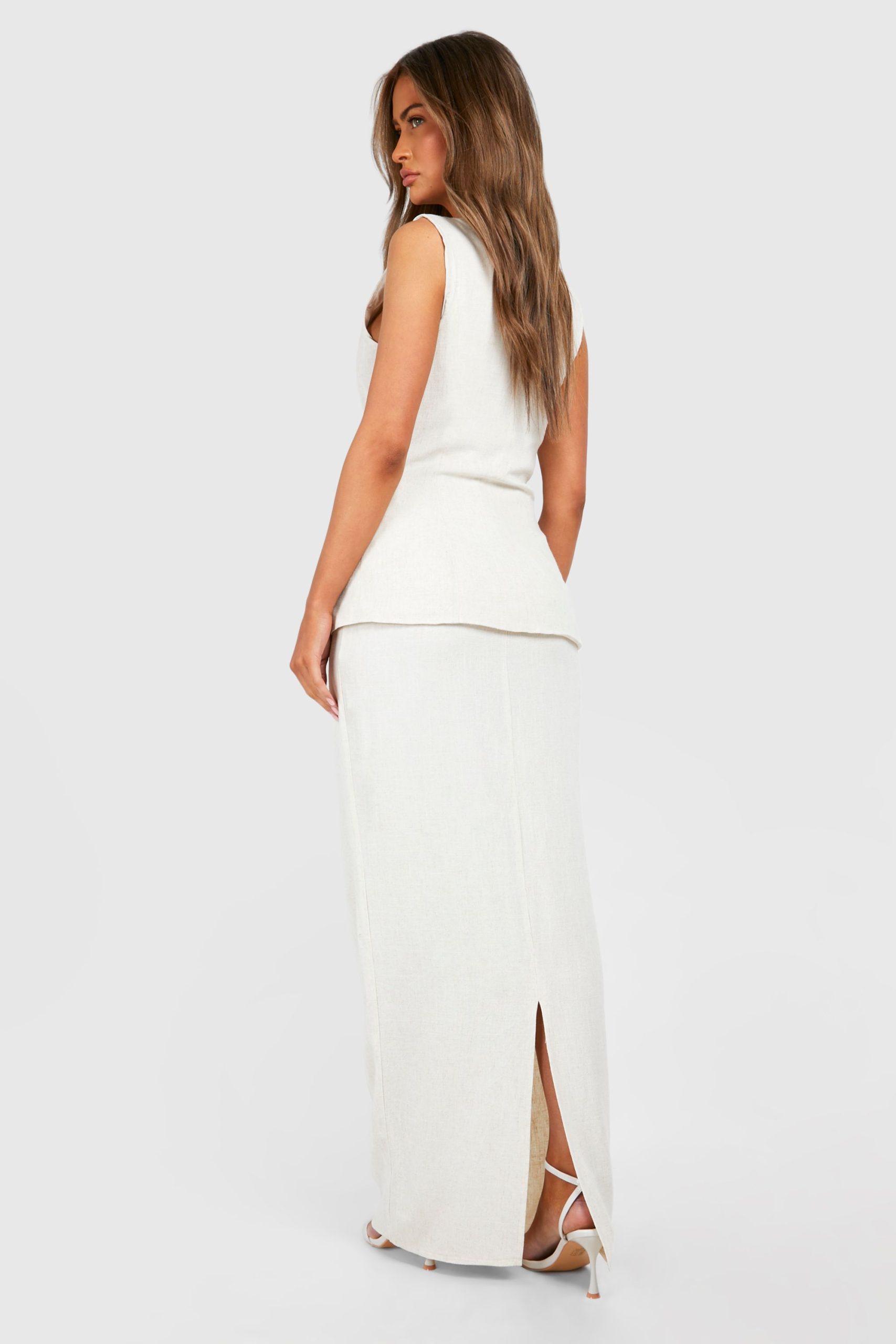 Linen Look Column Fitted Maxi Skirt - Image 2
