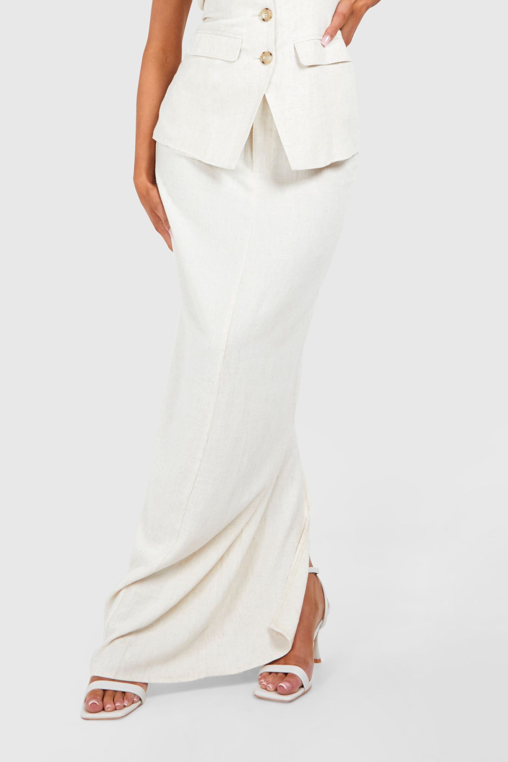 Linen Look Column Fitted Maxi Skirt - Image 4