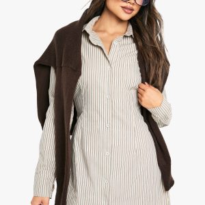 Stripe Cinched Waist Fitted Shirt Dress