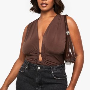 Plus Plunge Ruched Trim Detail Bodysuit