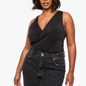 Plus Wrap Ruched Trim Detail Bodysuit