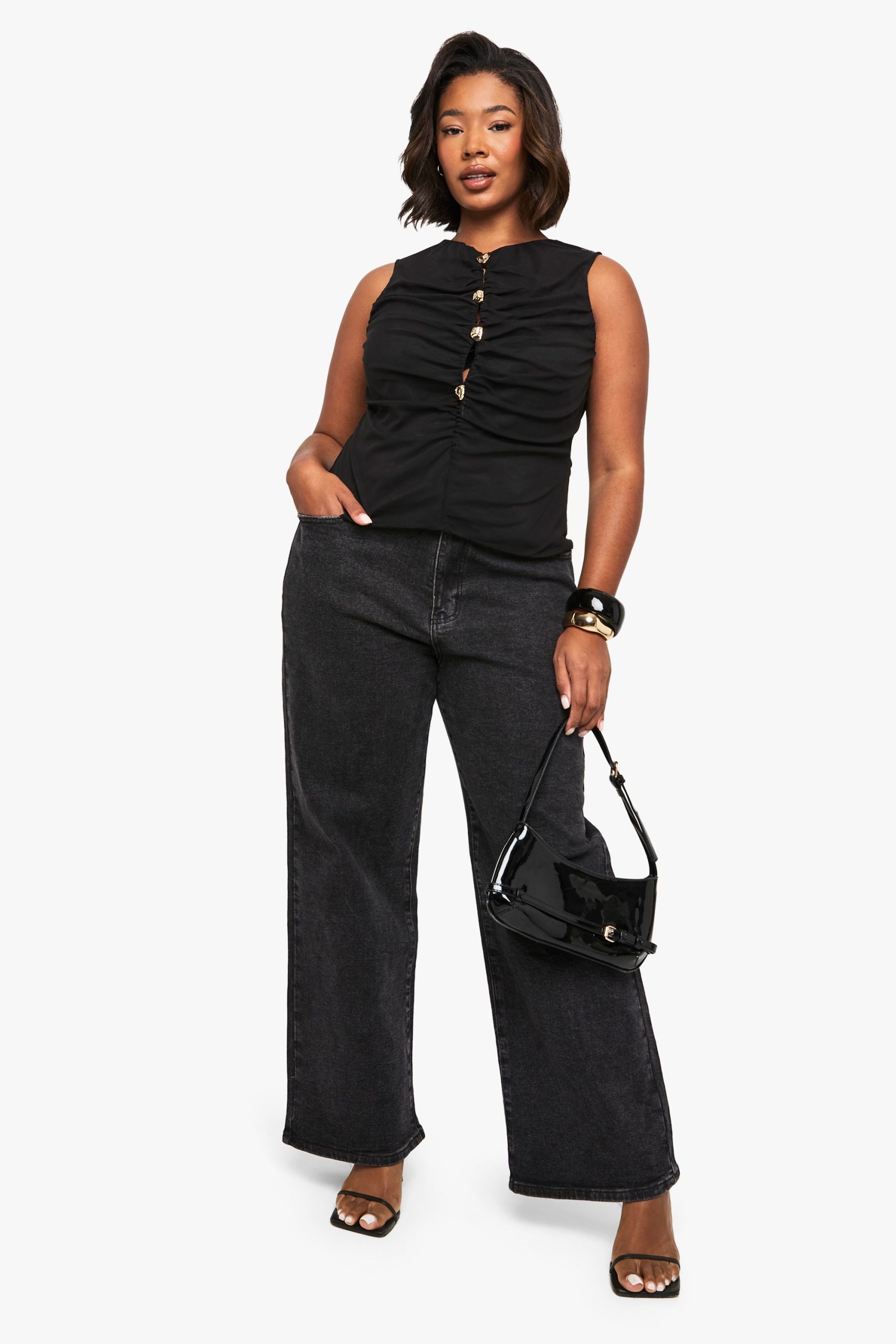 Plus V Neck Gold Button Top - Image 3