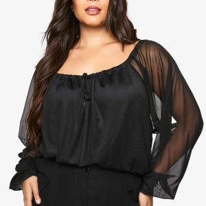 Plus Tie Front Keyhole Mesh Bodysuit