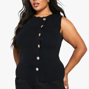 Plus Asymmetric Gold Button Waistcoat