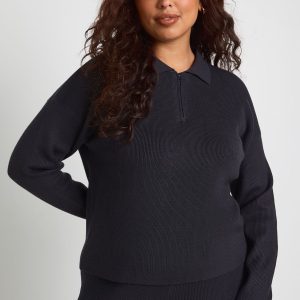 Plus Premium Long Sleeve Collared Rib Knit Top