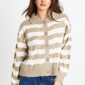 Stripe Collared Knit Cardigan