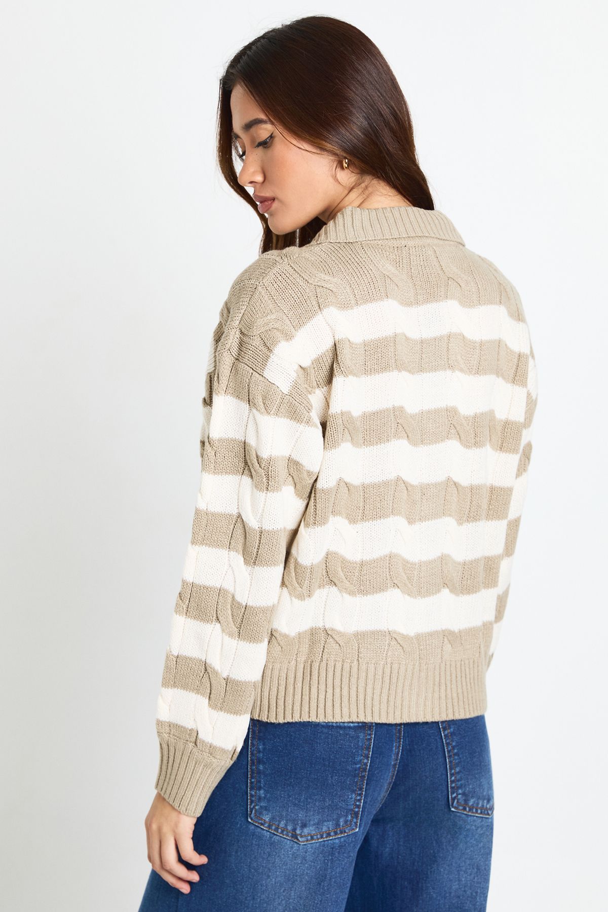 Stripe Collared Knit Cardigan - Image 2