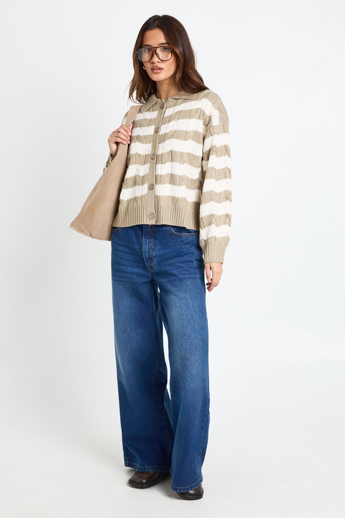 Stripe Collared Knit Cardigan - Image 3