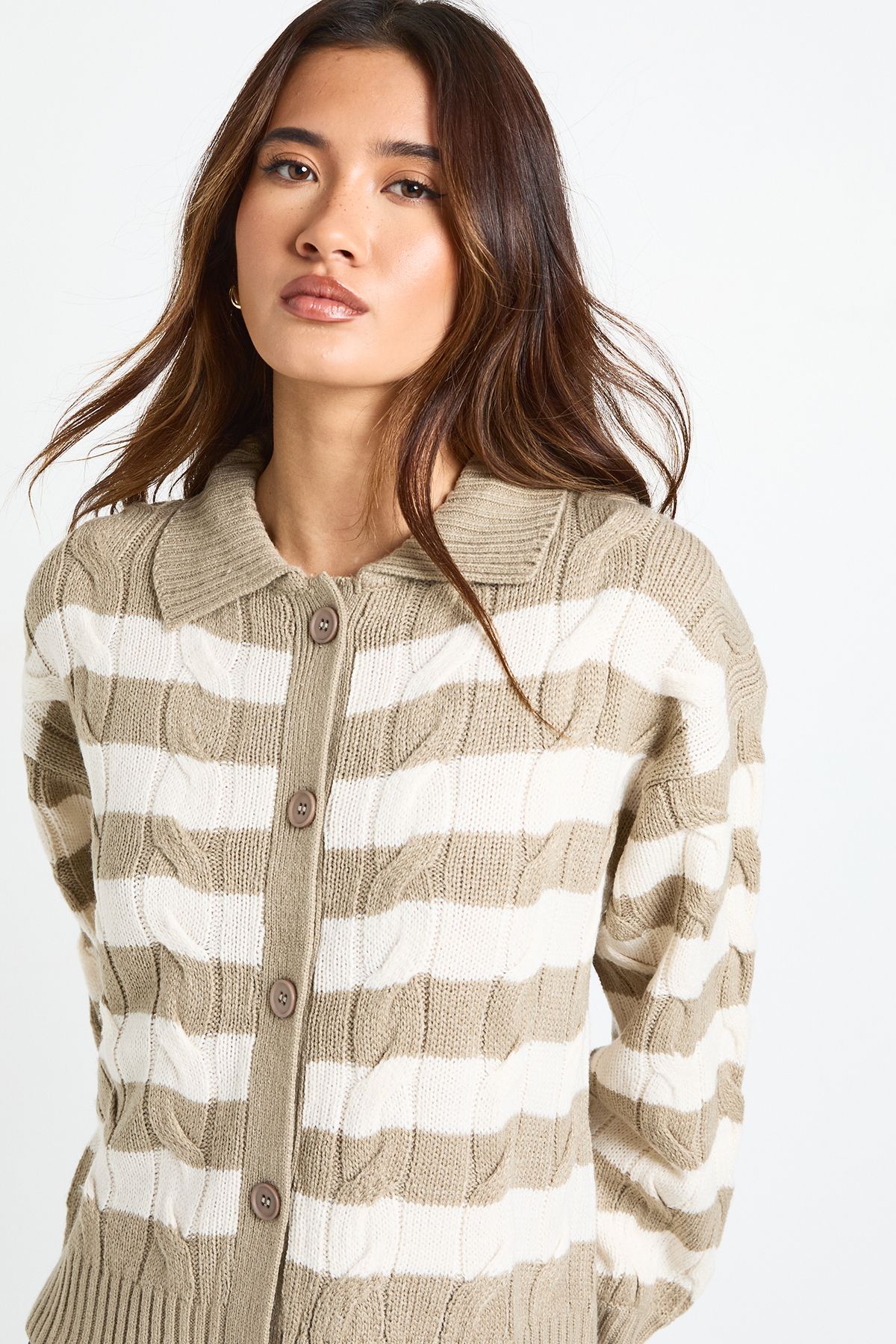 Stripe Collared Knit Cardigan - Image 4