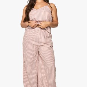 Plus Woven Stripe Elasticated Waist Wide Leg Trouser