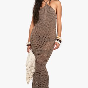 Crochet Halter Neck Maxi Dress
