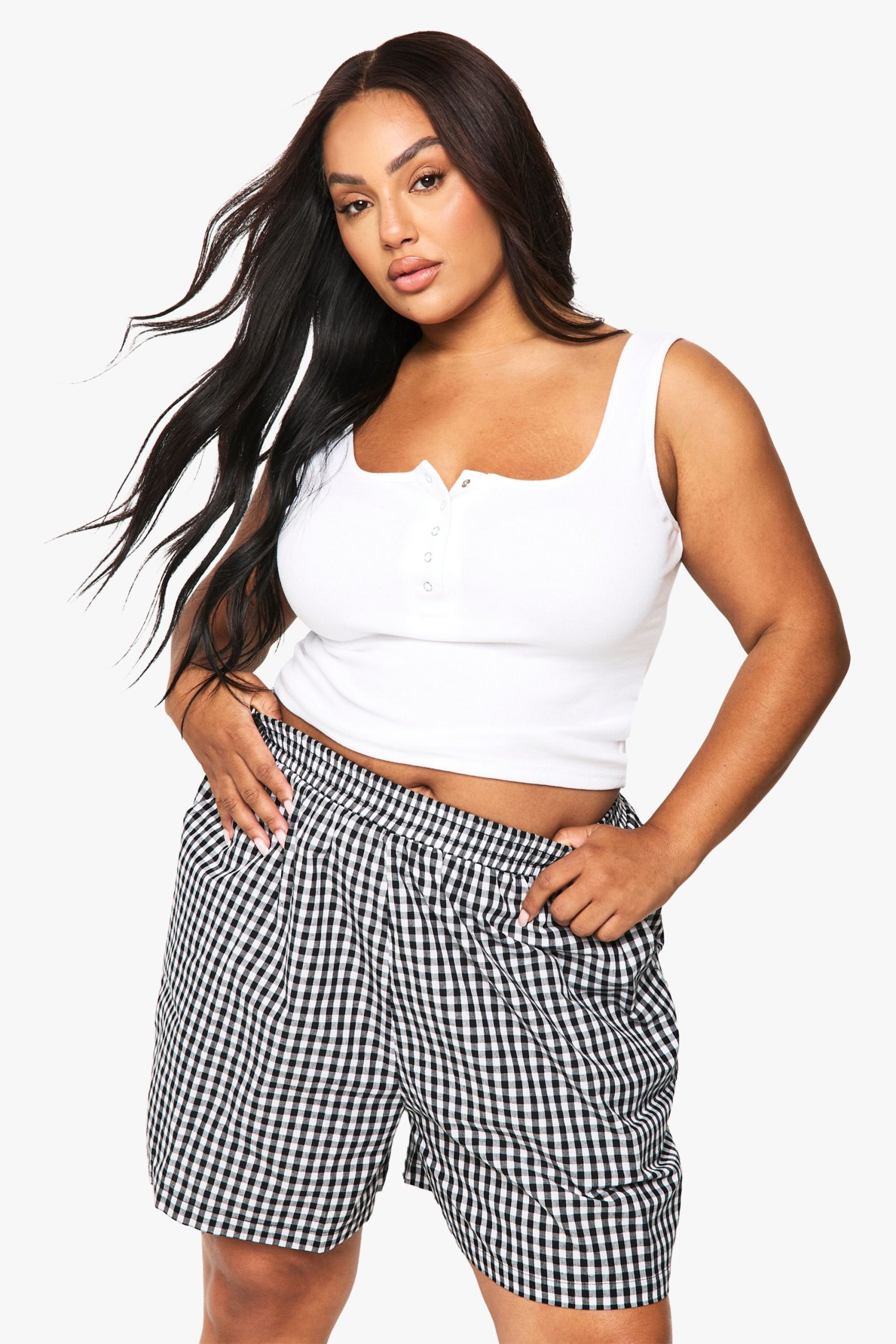 Plus Gingham Boyfriend Short