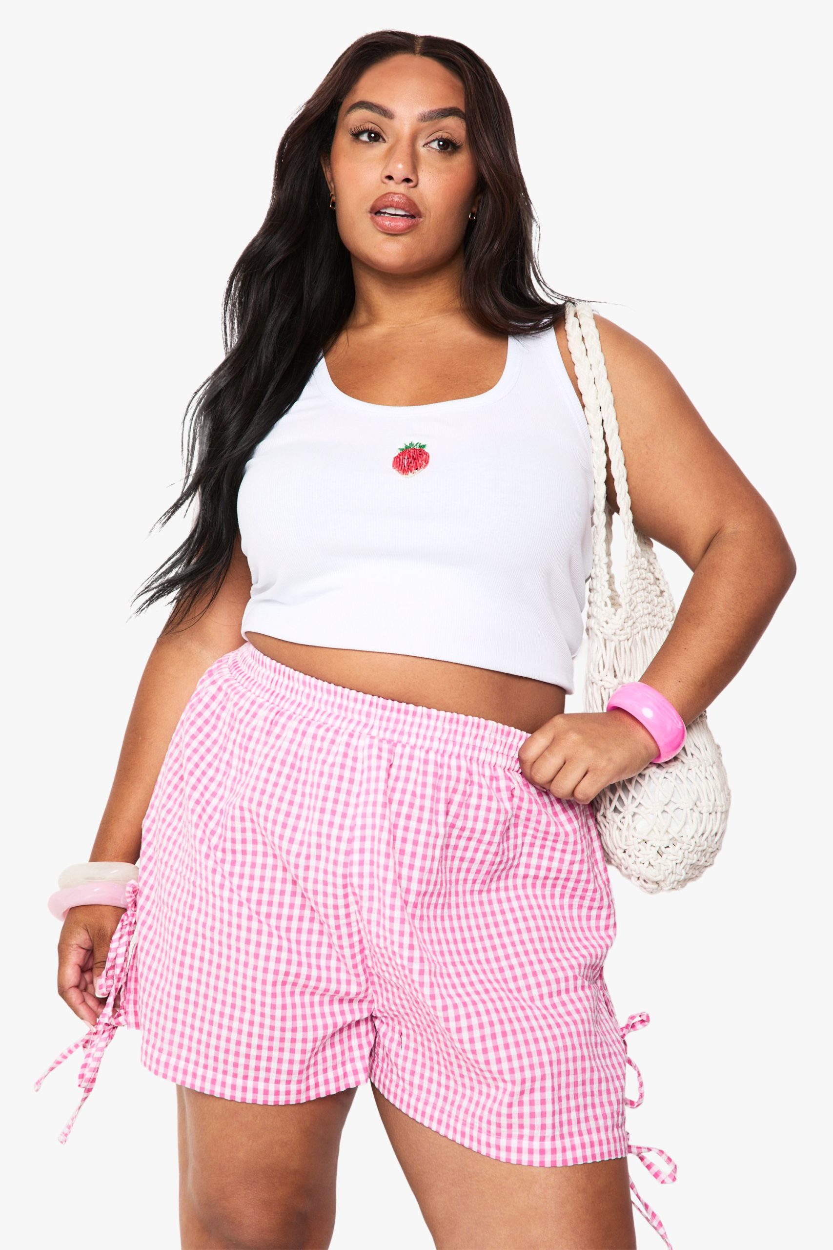 Plus Gingham Bow Side Flippy Short