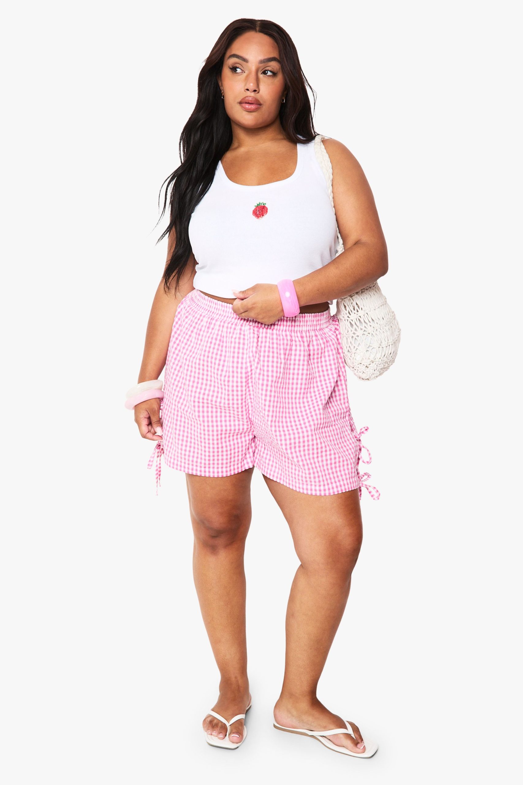 Plus Gingham Bow Side Flippy Short - Image 3
