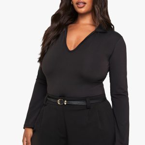 Plus sculpt collared plunge bodysuit