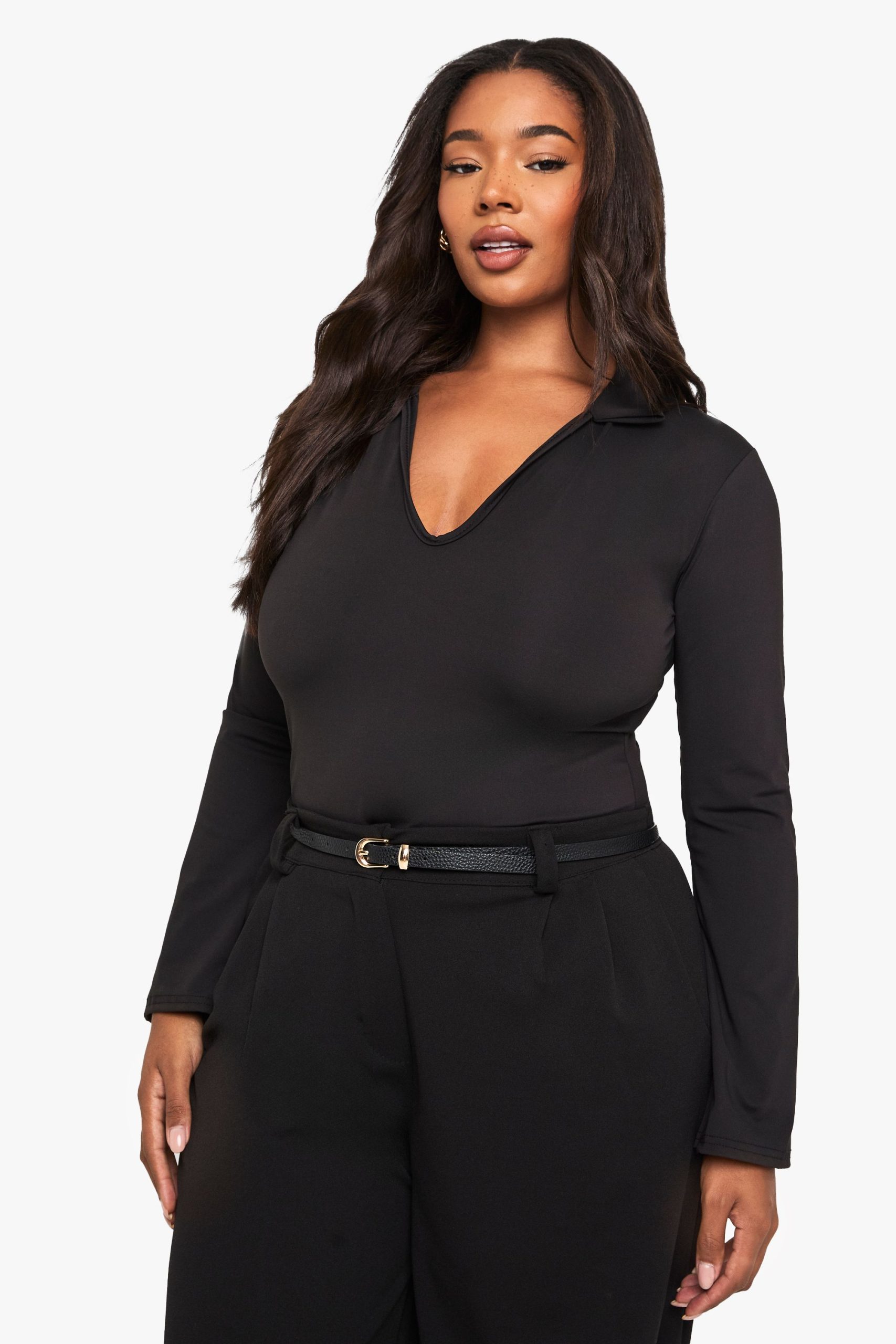 Plus sculpt collared plunge bodysuit