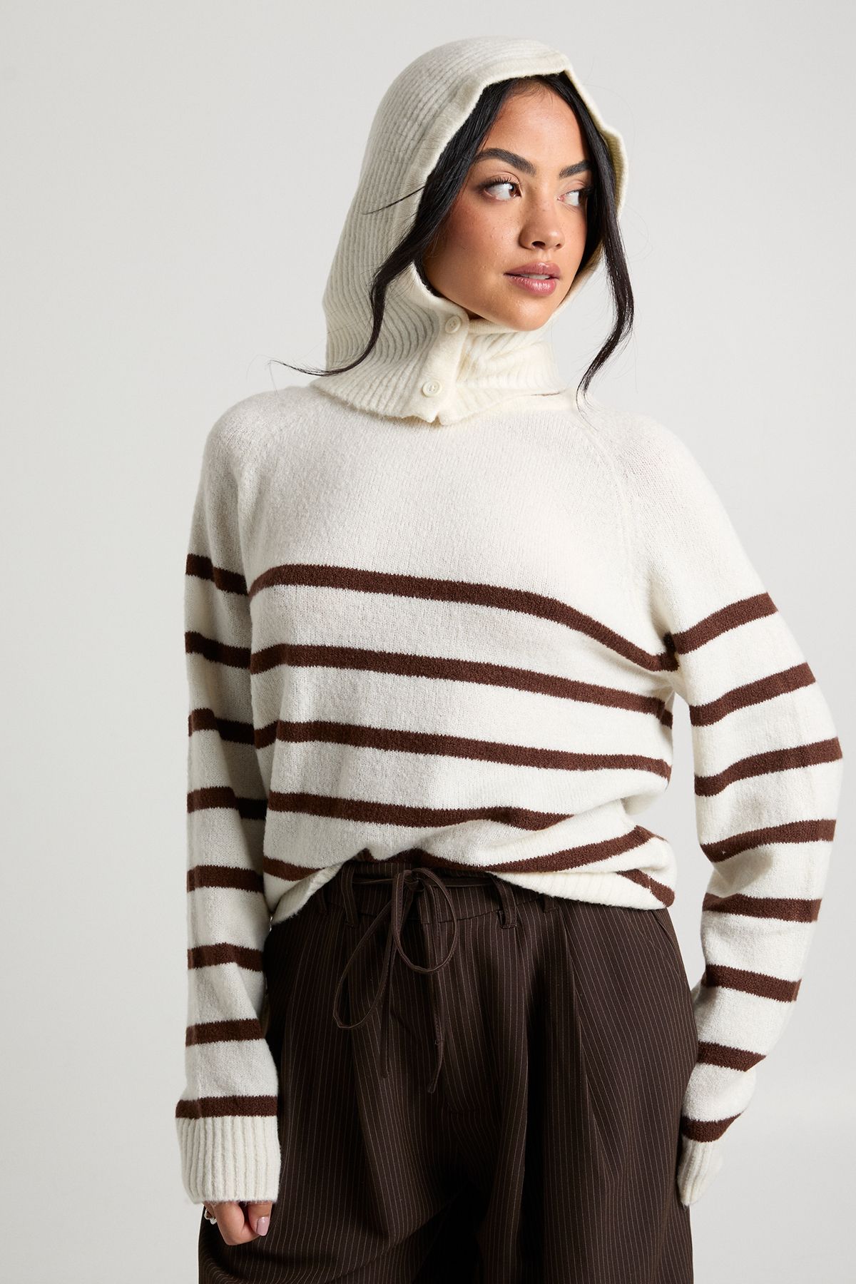Stripe Soft Knit Jumper With Detachable Hood
