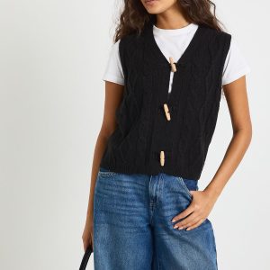 Toggle Button Cable Knit Waistcoat
