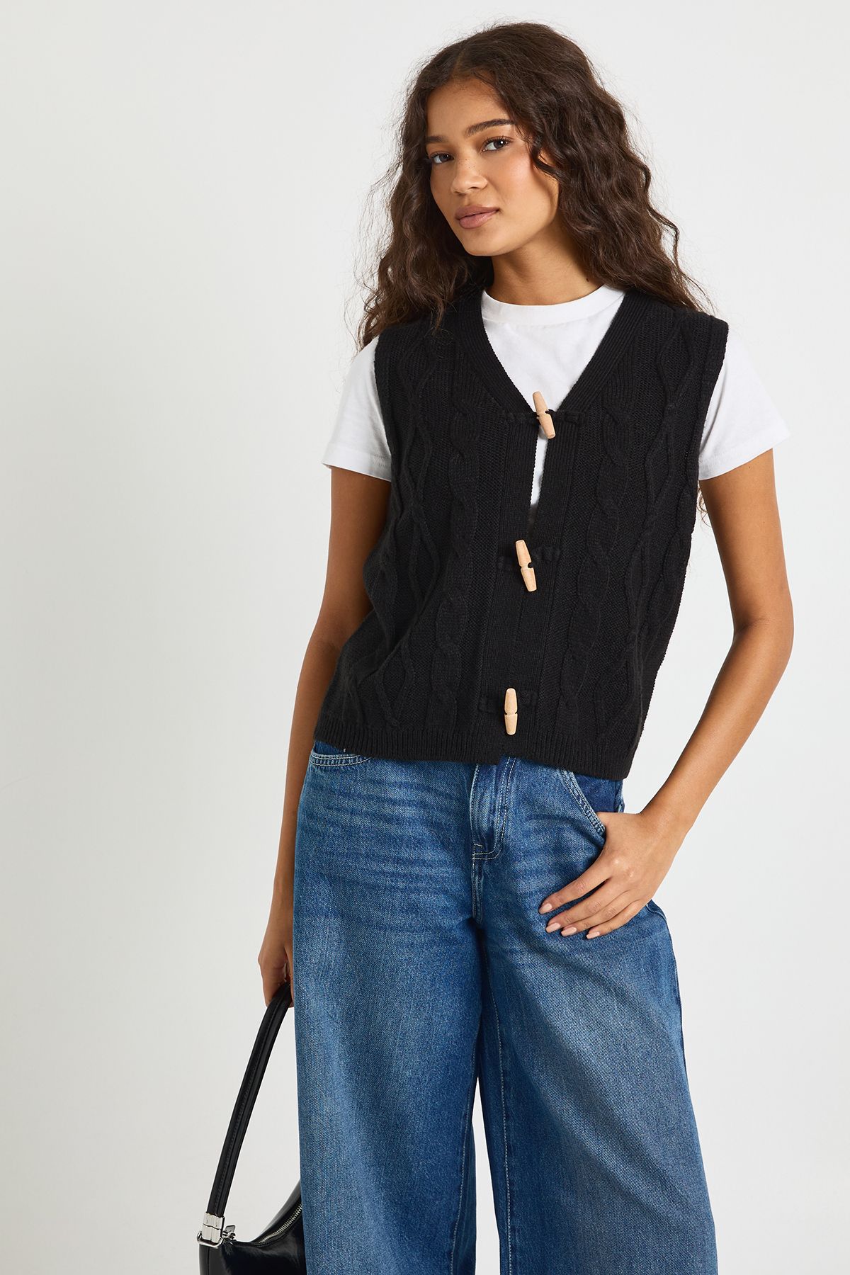 Toggle Button Cable Knit Waistcoat