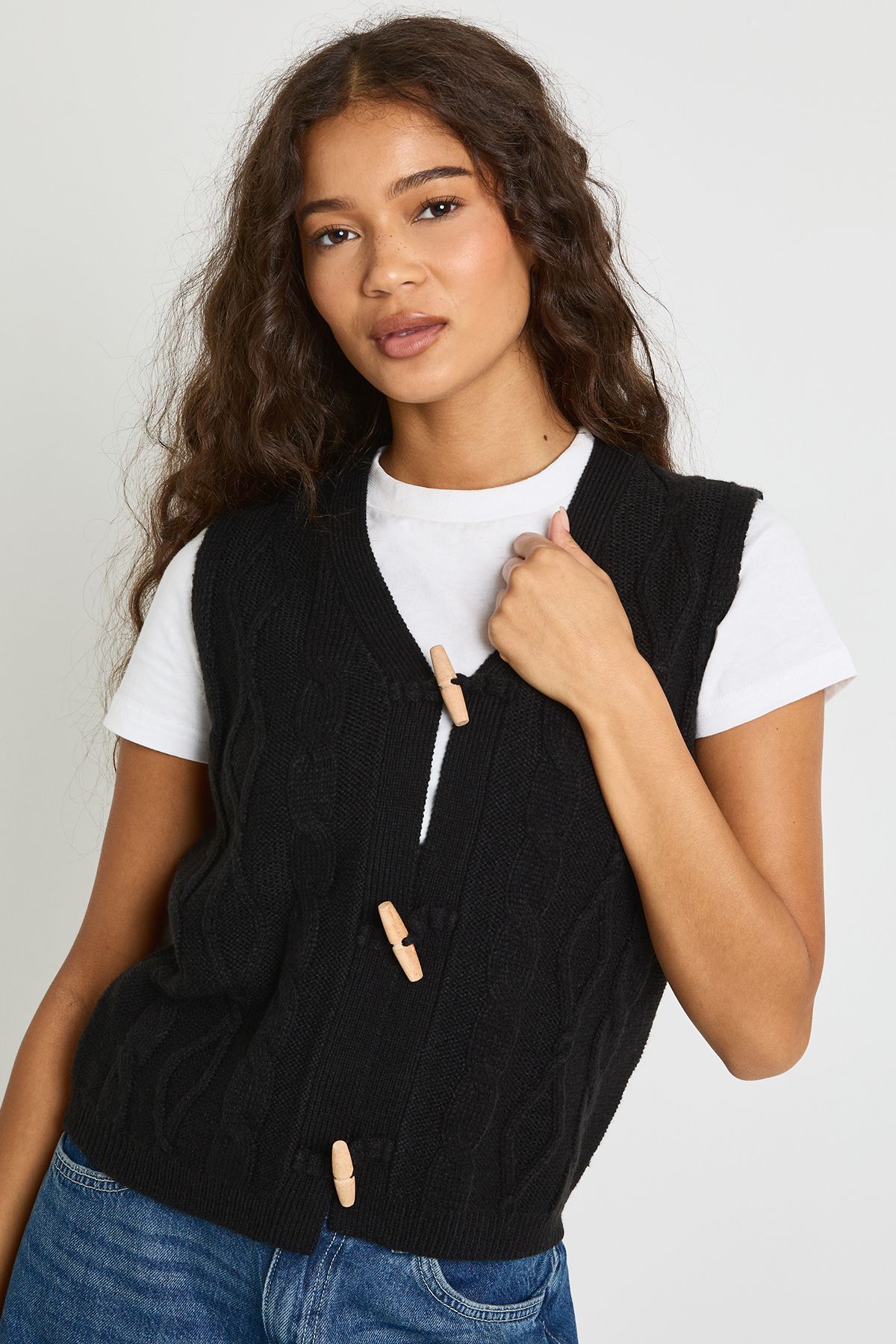 Toggle Button Cable Knit Waistcoat - Image 3
