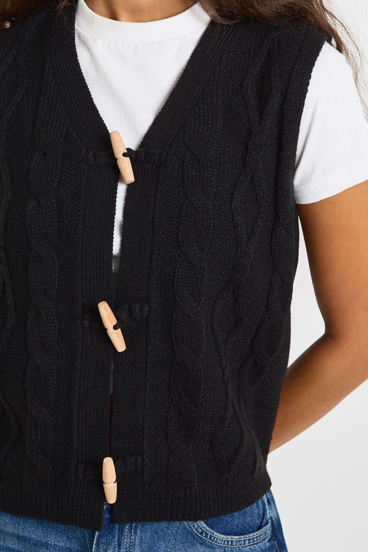 Toggle Button Cable Knit Waistcoat - Image 4