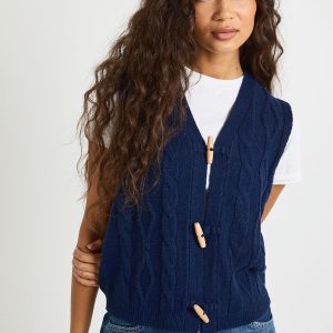 Toggle Button Cable Knit Waistcoat