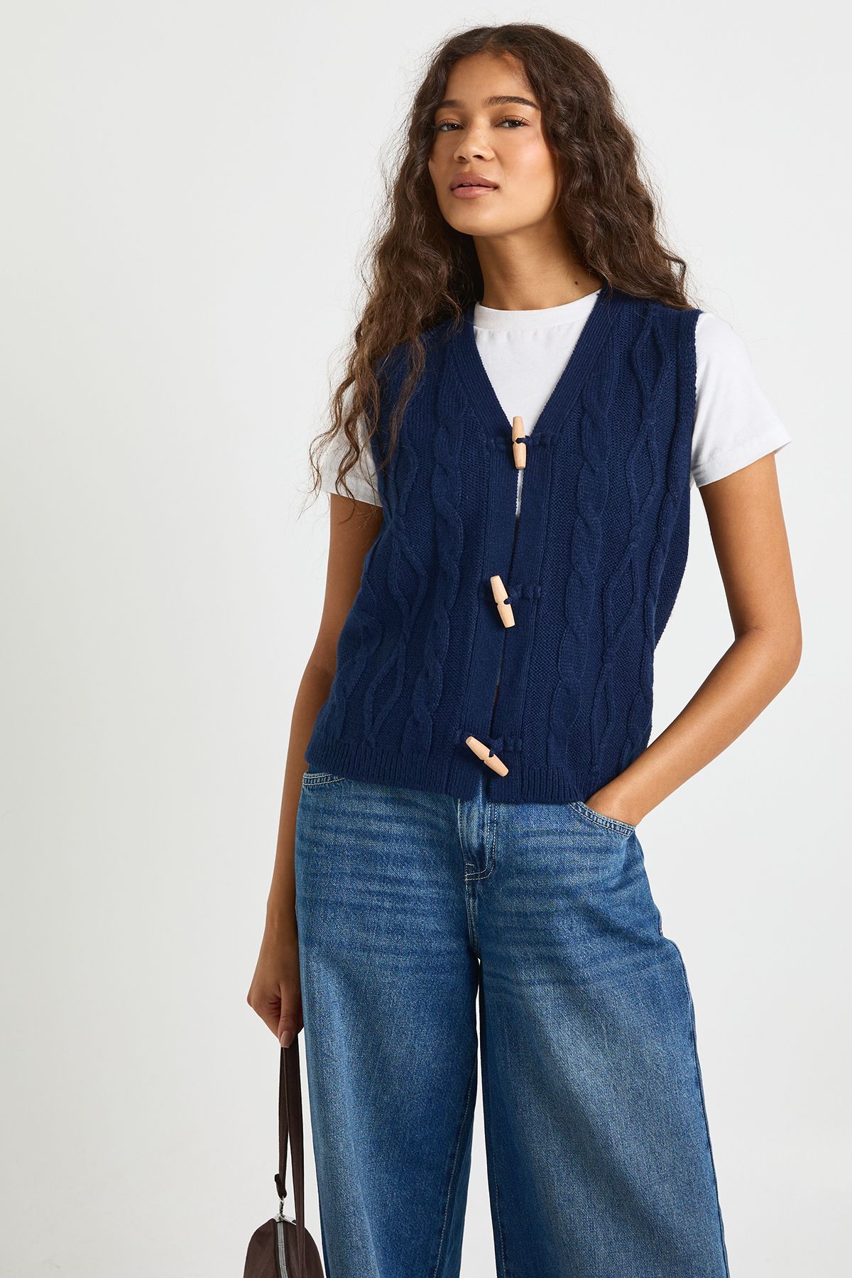 Toggle Button Cable Knit Waistcoat - Image 3