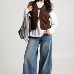 Toggle Button Cable Knit Waistcoat