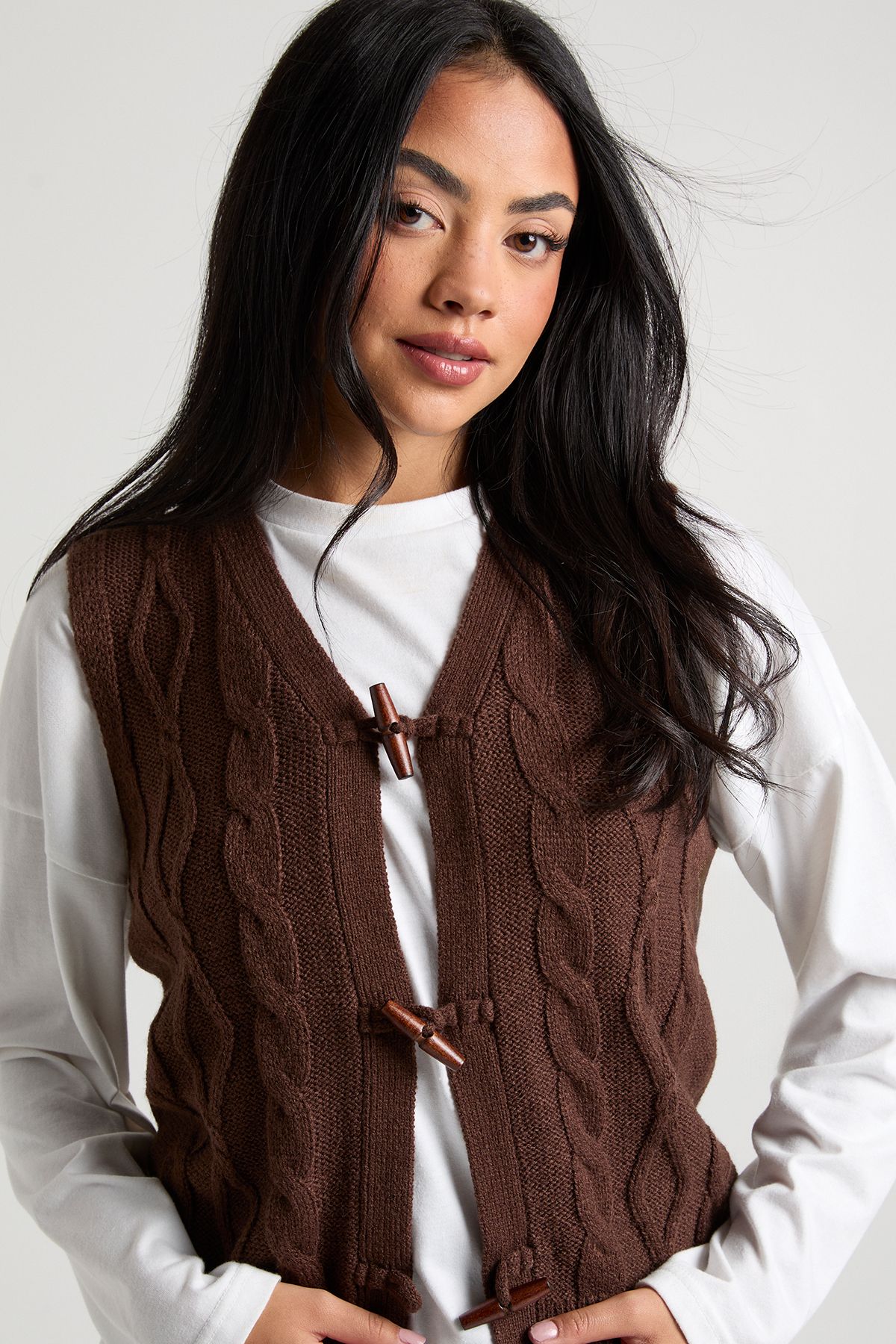 Toggle Button Cable Knit Waistcoat - Image 3