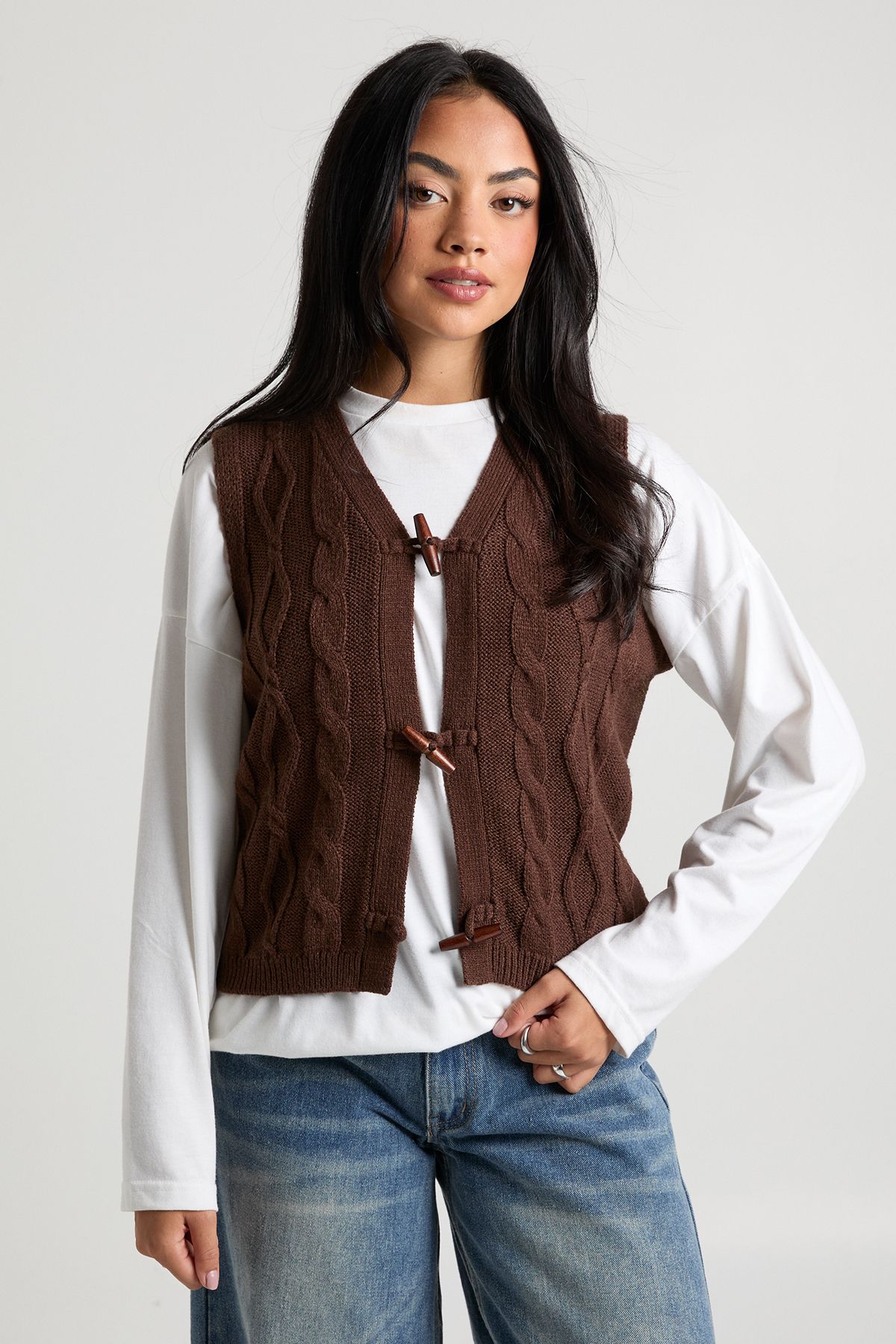 Toggle Button Cable Knit Waistcoat - Image 4