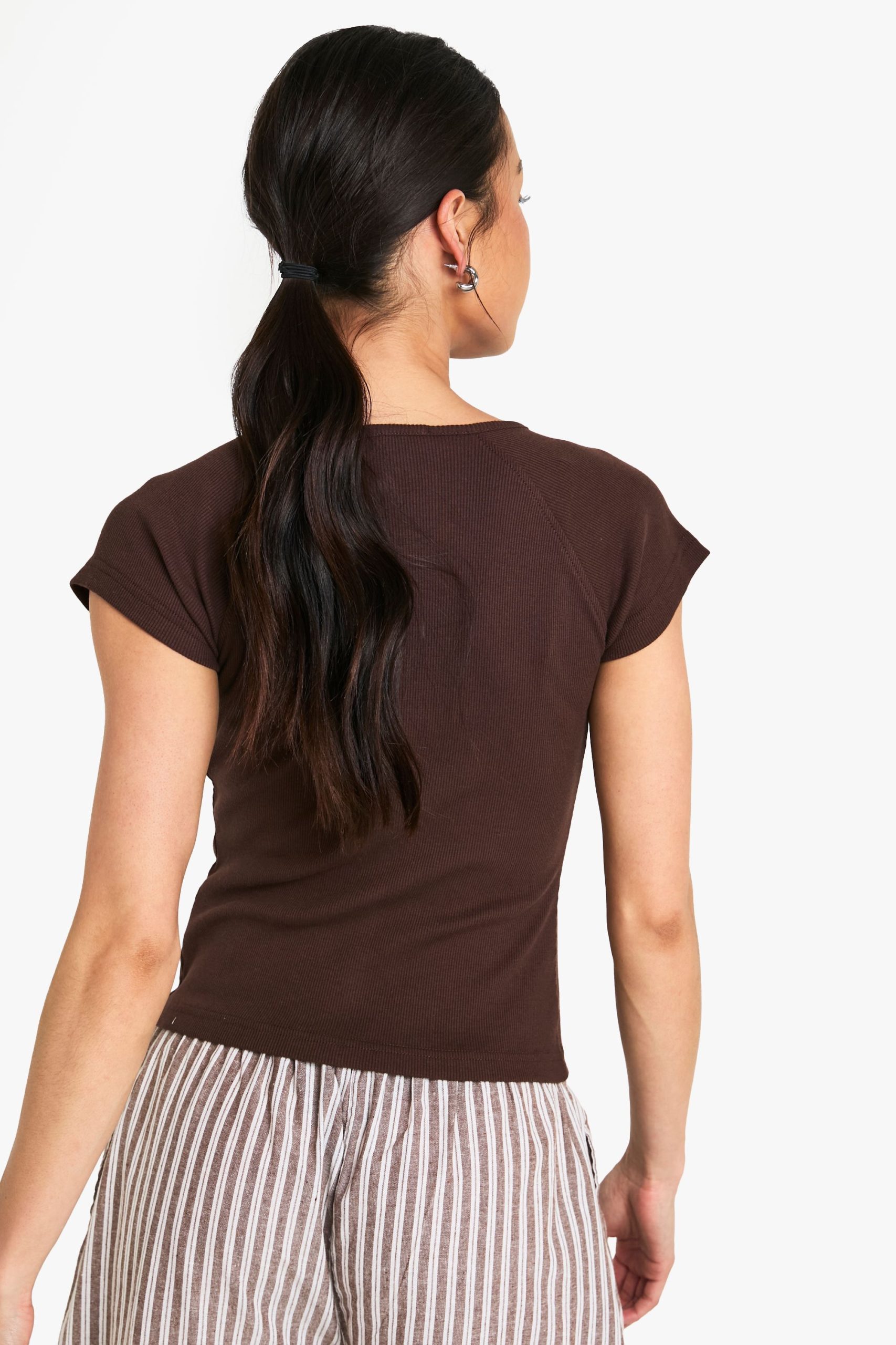 Rib Button Through Cap Sleeve Top - Image 2