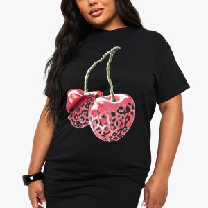 Plus Leopard Cherry Oversized T-Shirt Dress