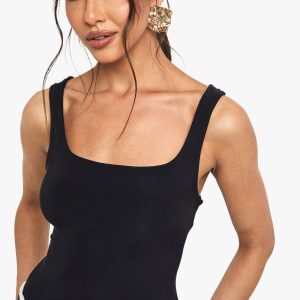Square Neck Slinky Double Layer Bodysuit