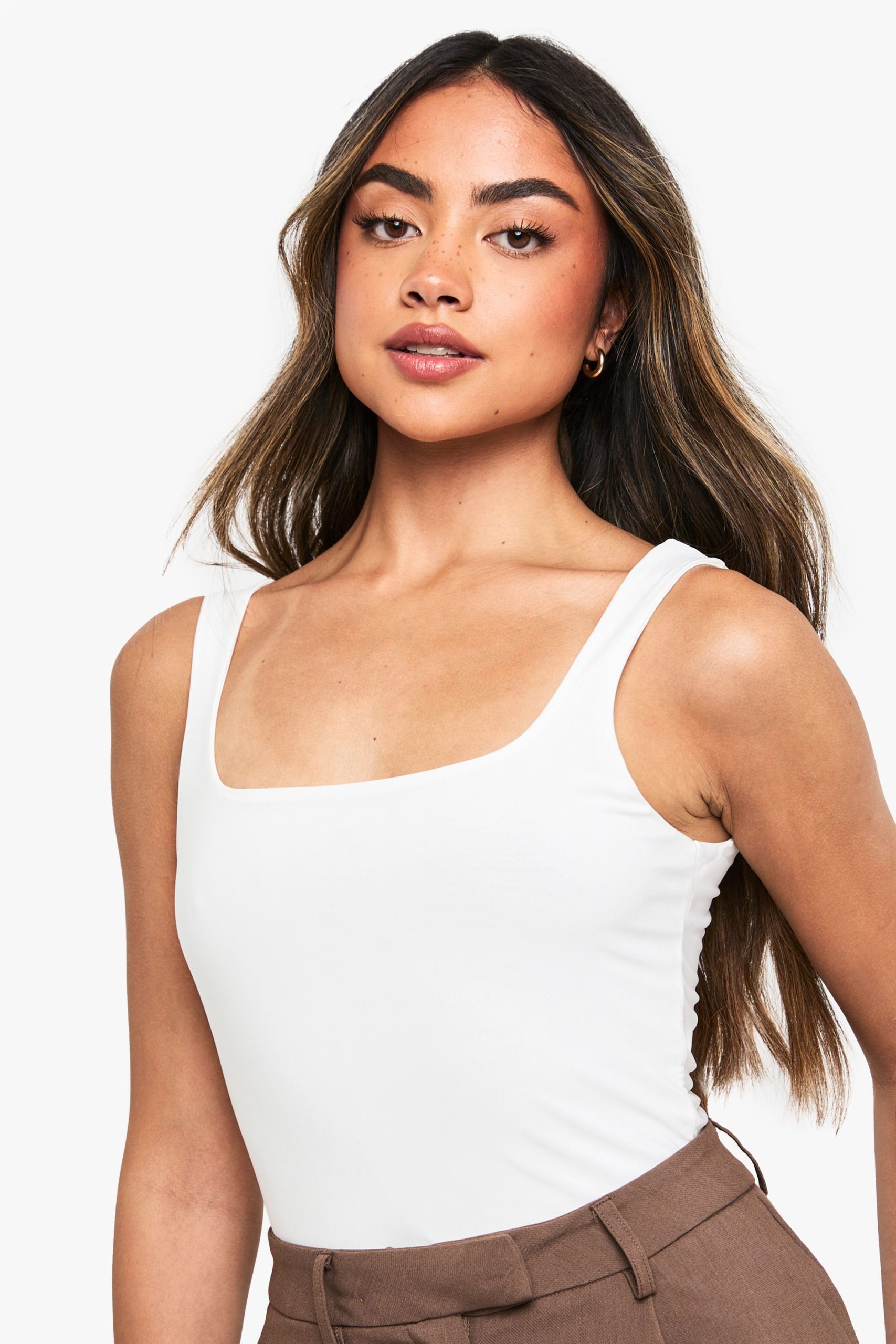 Square Neck Slinky Double Layer Bodysuit