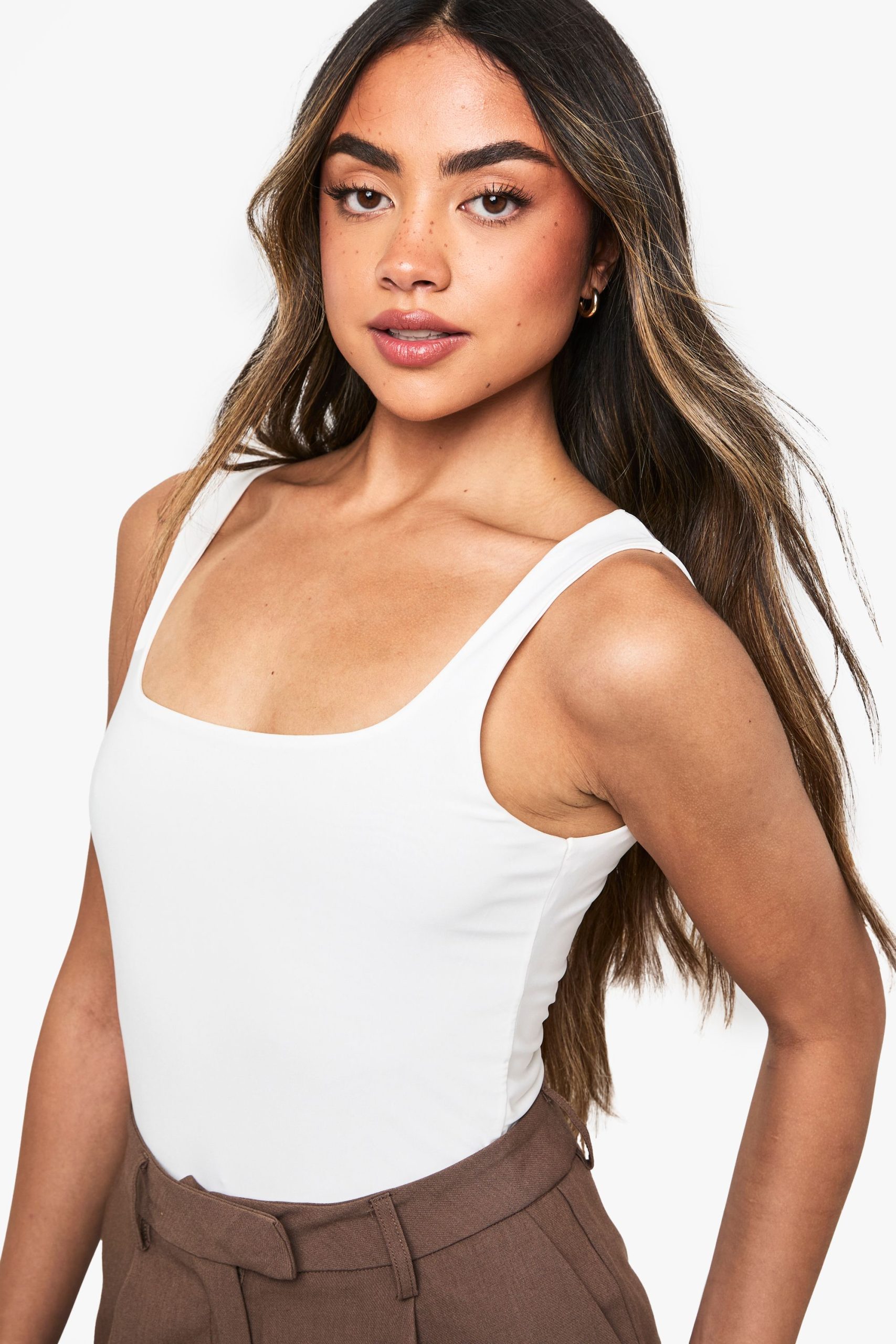 Square Neck Slinky Double Layer Bodysuit - Image 4